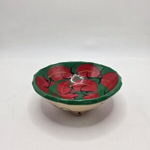Mexican Pottery Hanging Bowl Footed Folk Art Hand Painted Glaze Red‎ Peppers